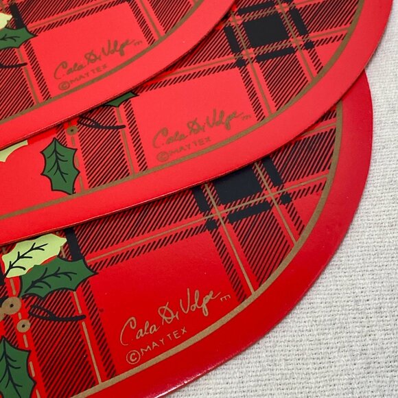 Christmas Placemats Set of 3 Cala Di Volpe Maytex Mills Red Vinyl Holiday Dining - Picture 3 of 9